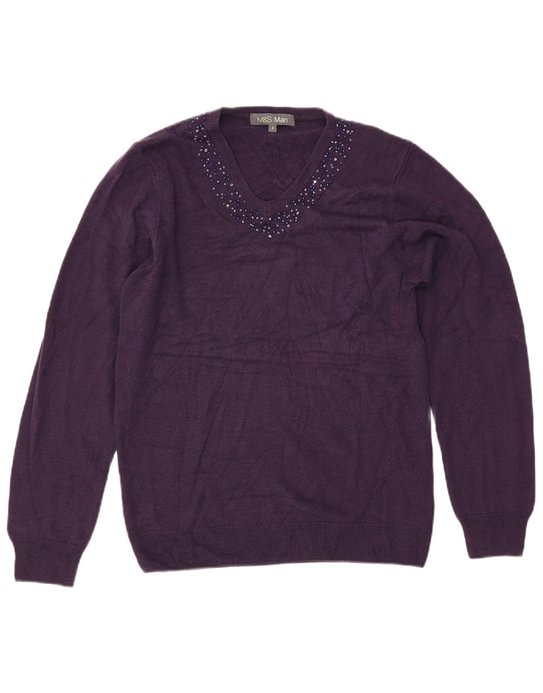 MARKS & SPENCER Suéter masculino com decote em V pequeno acrílico roxo