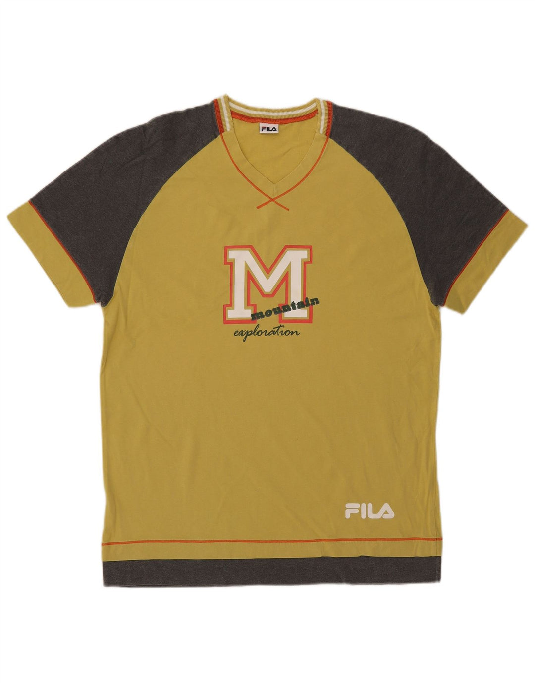 Camiseta masculina Fila Graphic Top médio amarelo colorblock algodão
