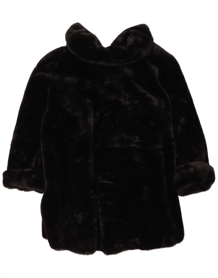 Sobretudo feminino vintage de pele sintética grande Reino Unido 14 preto médio