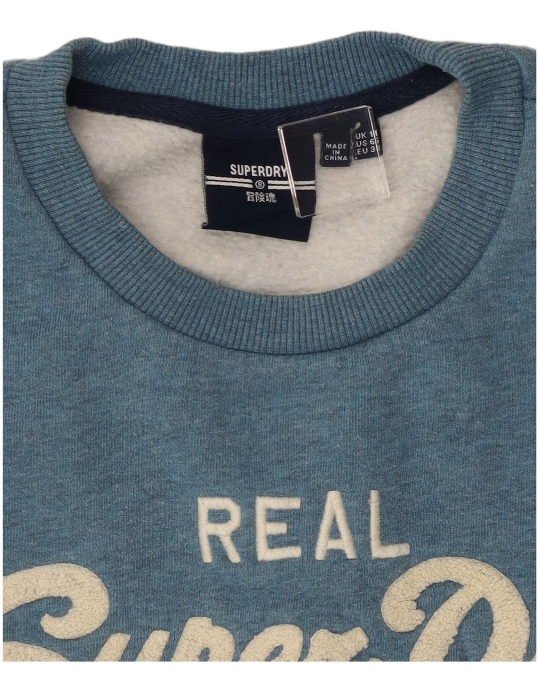 Suéter gráfico feminino Superdry UK 10 pequeno azul manchado