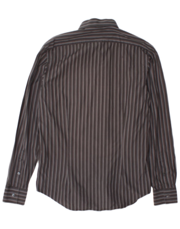 Camisa masculina Calvin Klein Slim Fit tamanho 39 15 1/2 algodão listrado cinza médio