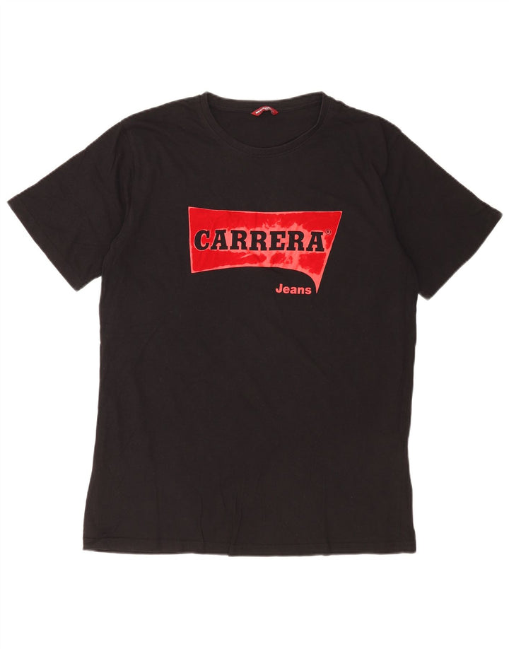 Camiseta gráfica masculina Carrera Top grande de algodão preto