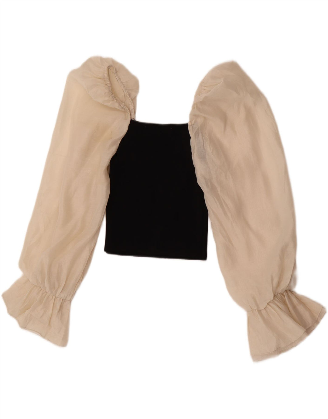 Zara Top curto feminino de manga comprida Reino Unido 12 bloco colorido preto médio
