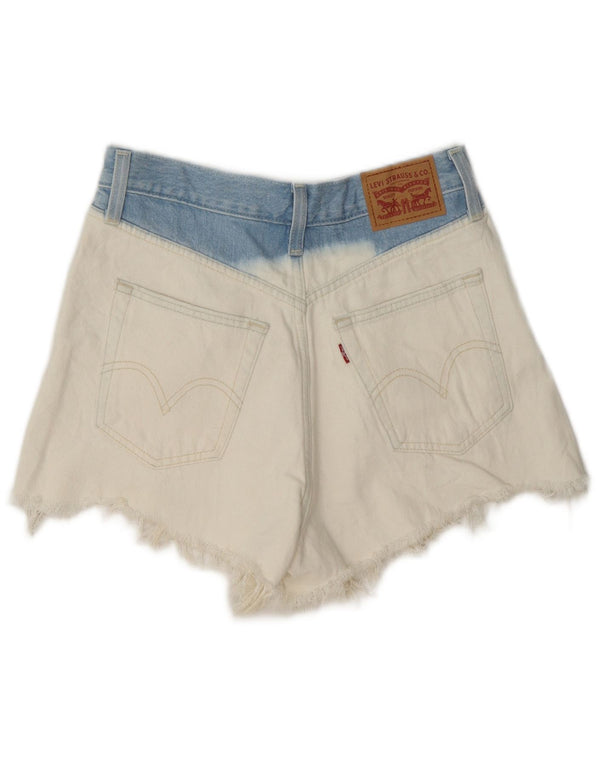 Shorts jeans feminino de cintura alta Levi's W27 pequeno algodão colorblock branco
