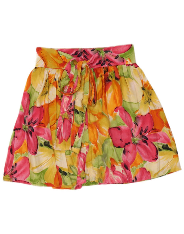 Mini saia feminina vintage média W28 floral multicolorida