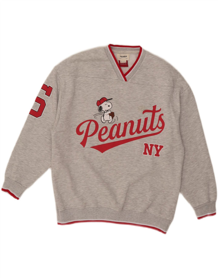 Pull & Bear Mens Peanuts Graphic Moletom Jumper Pequeno Algodão Cinza