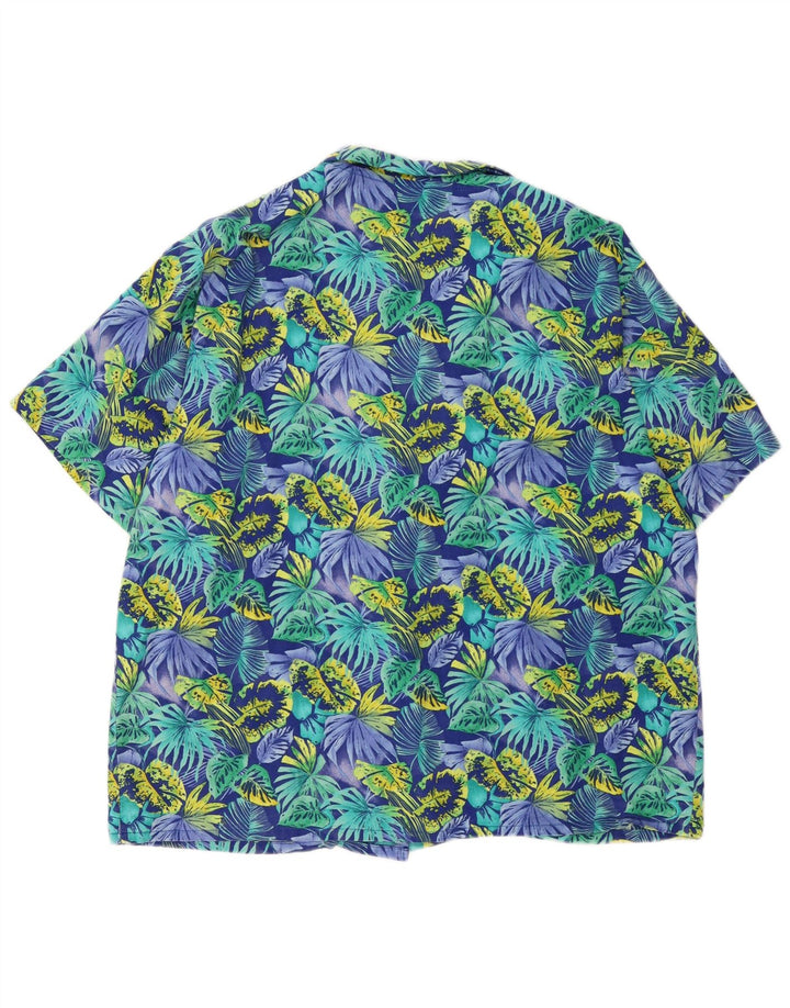 Camisa masculina de manga curta Krazy grande azul floral algodão havaiano