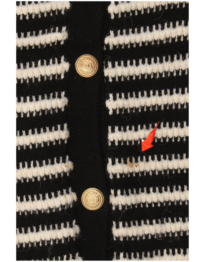 Suéter cardigã feminino MARKS & SPENCER Reino Unido 10 pequeno acrílico listrado preto