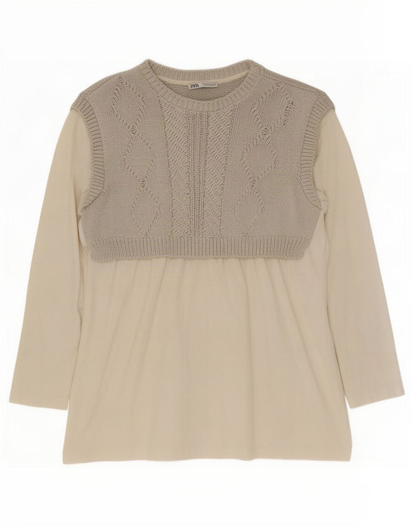 Suéter feminino Zara com gola canoa UK 14 algodão colorblock cinza médio