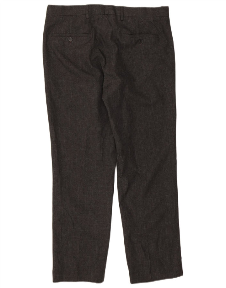 Calça masculina de terno regular Marks & Spencer W34 L29 poliéster cinza