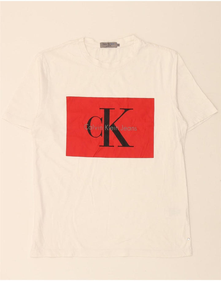 Camiseta masculina CALVIN KLEIN JEANS com ajuste regular gráfico top médio branco