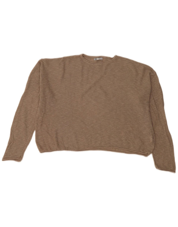 Suéter Zara feminino cropped oversized com gola redonda Reino Unido 18 XL bege