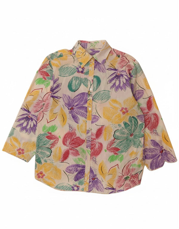 Vestido camisa feminino VINTAGE de manga curta Reino Unido 14 grande floral multicolorido