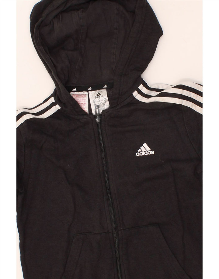 ADIDAS Boys Zip Hoodie Sweater 9-10 Years Black Cotton Vintage Adidas and Second-Hand Adidas from Messina Hembry 