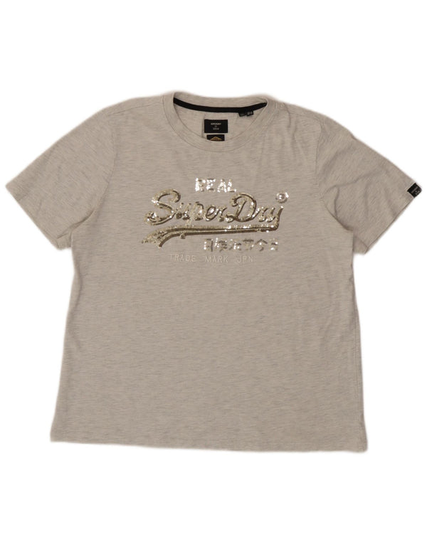 Camiseta gráfica feminina Superdry UK 14 grande cinza