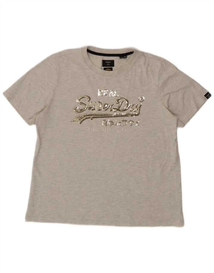 Camiseta gráfica feminina Superdry UK 14 grande cinza