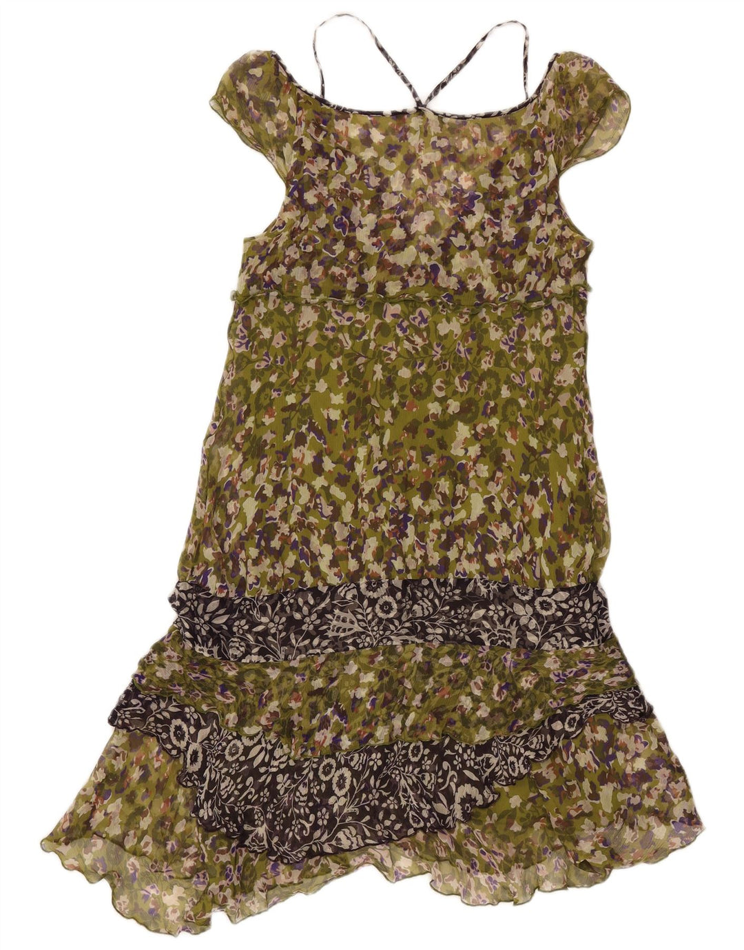 Liu Jo vestido feminino sem mangas em camadas IT 44 seda floral verde médio