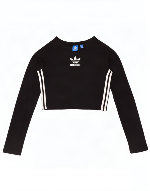 Adidas Womens Crop Graphic Top Manga Longa Reino Unido 12 Médio Algodão Preto