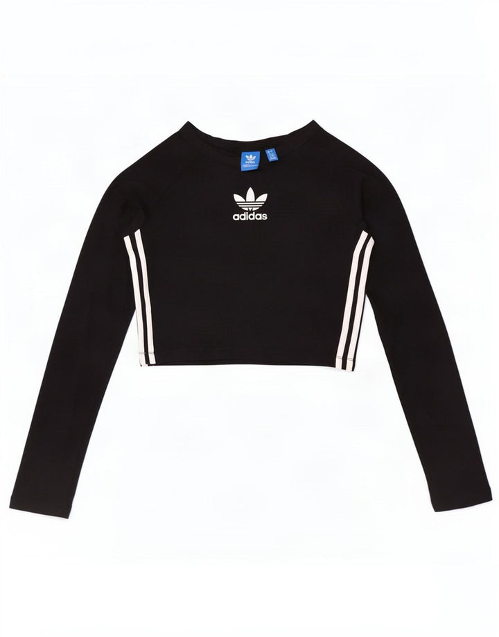 Adidas Womens Crop Graphic Top Manga Longa Reino Unido 12 Médio Algodão Preto
