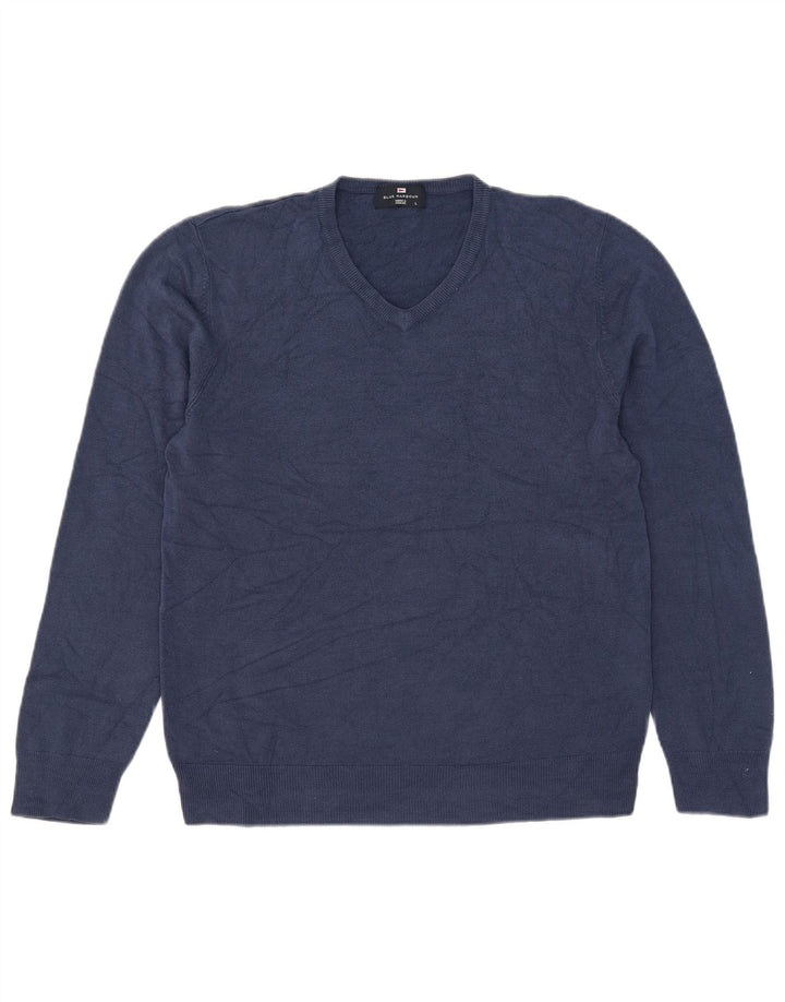 Suéter masculino Marks & Spencer Blue Harbor com decote em V grande azul marinho