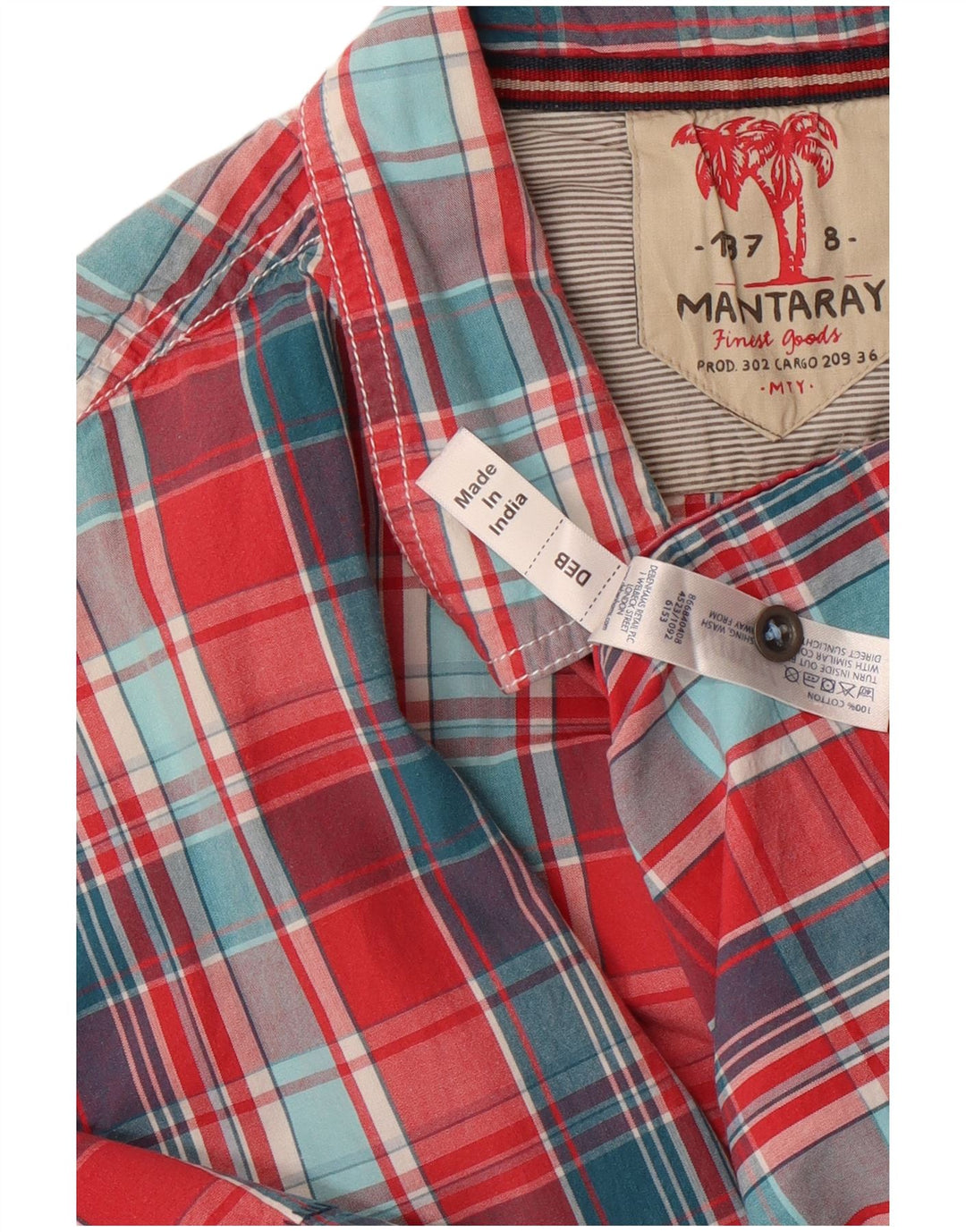MANTARAY Camisa masculina grande de algodão xadrez vermelho