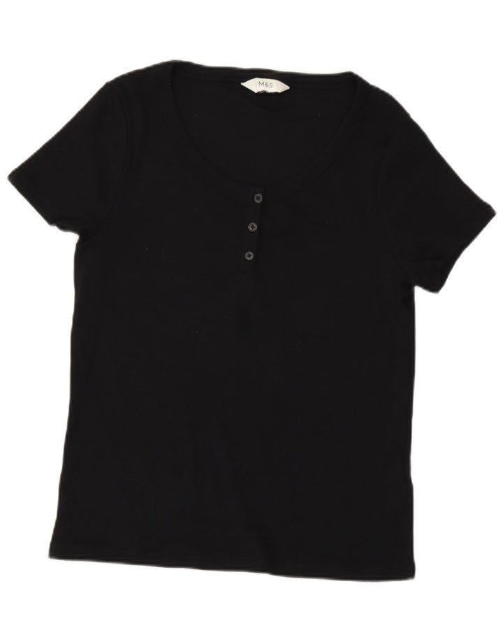 Camiseta feminina Marks & Spencer UK 14 algodão preto médio