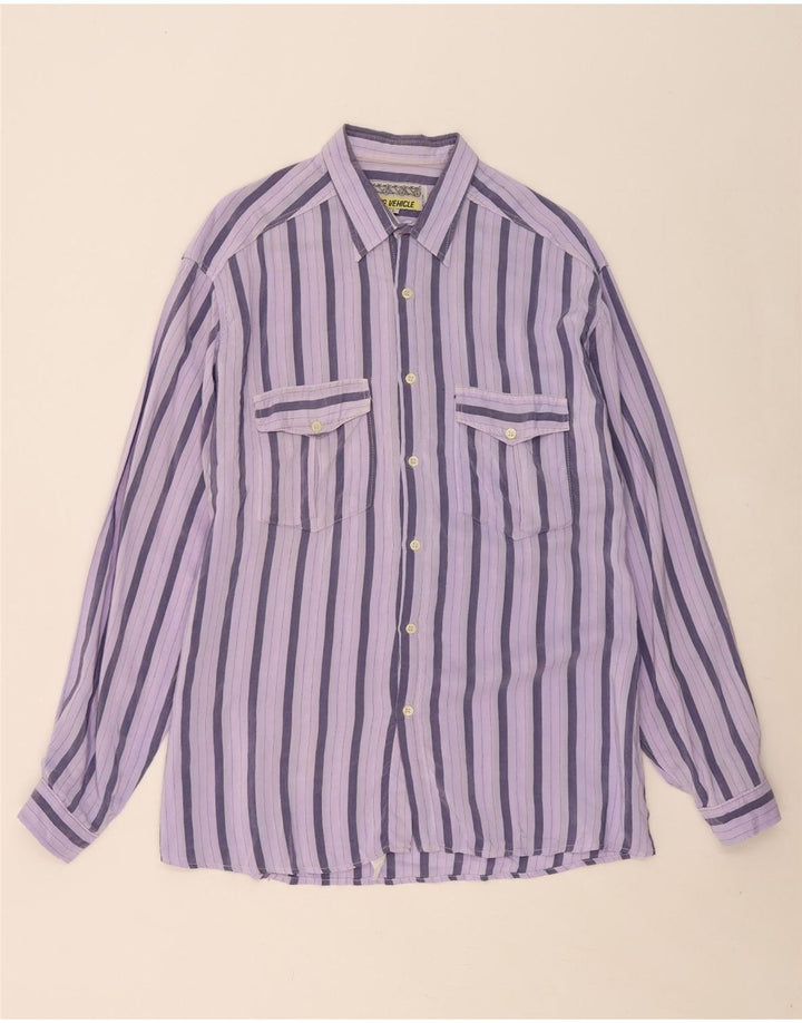 Camisa masculina VINTAGE de algodão listrado roxo grande