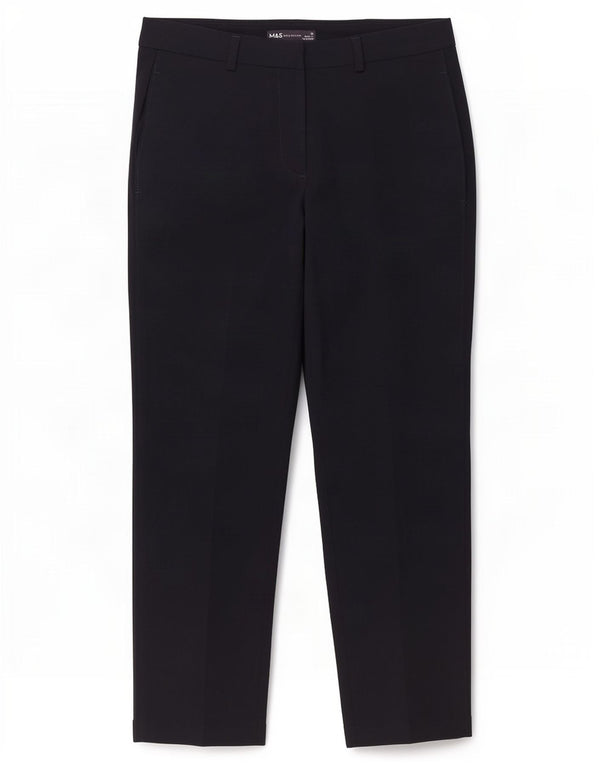 Calça feminina Marks & Spencer Crop Suit UK 10 pequena W30 L25 azul marinho