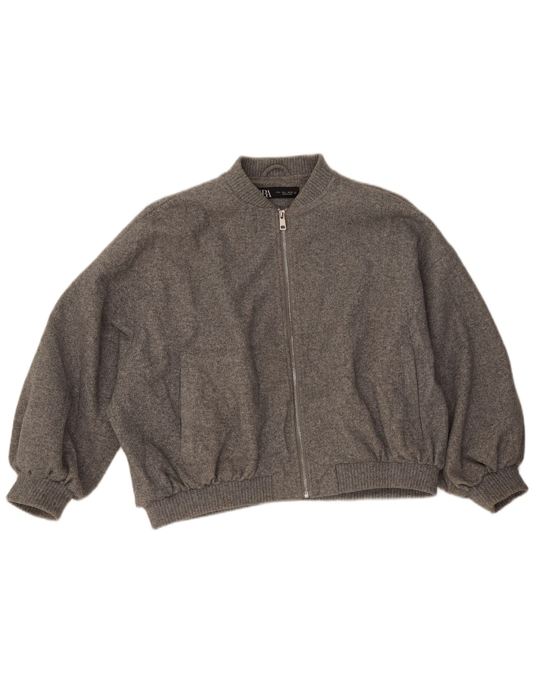 Jaqueta bomber masculina Zara UK 40 grande poliéster manchado cinza