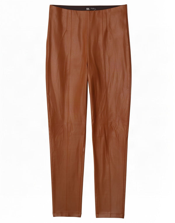 Zara Calça feminina slim de couro sintético grande W32 L28 marrom