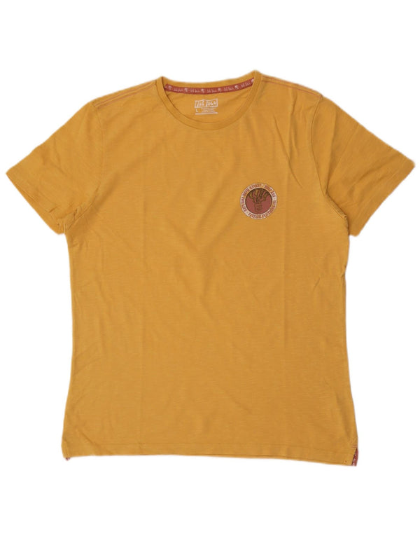 Camiseta gráfica masculina Fat Face Top grande de algodão amarelo