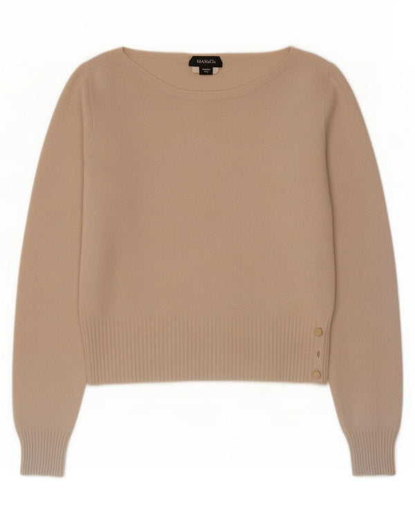 Suéter feminino Max & Co. com gola canoa e gola redonda Reino Unido 12 médio bege
