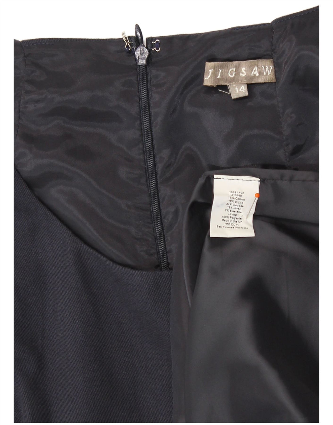Jigsaw vestido feminino sem mangas com bainha UK 14 médio azul marinho viscose
