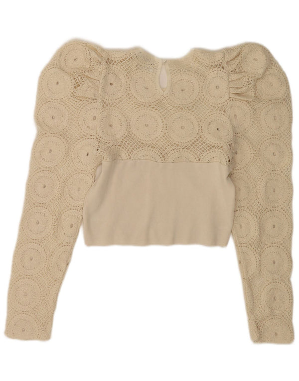 Blusa feminina Zara Top UK 12 médio off white floral acrílico