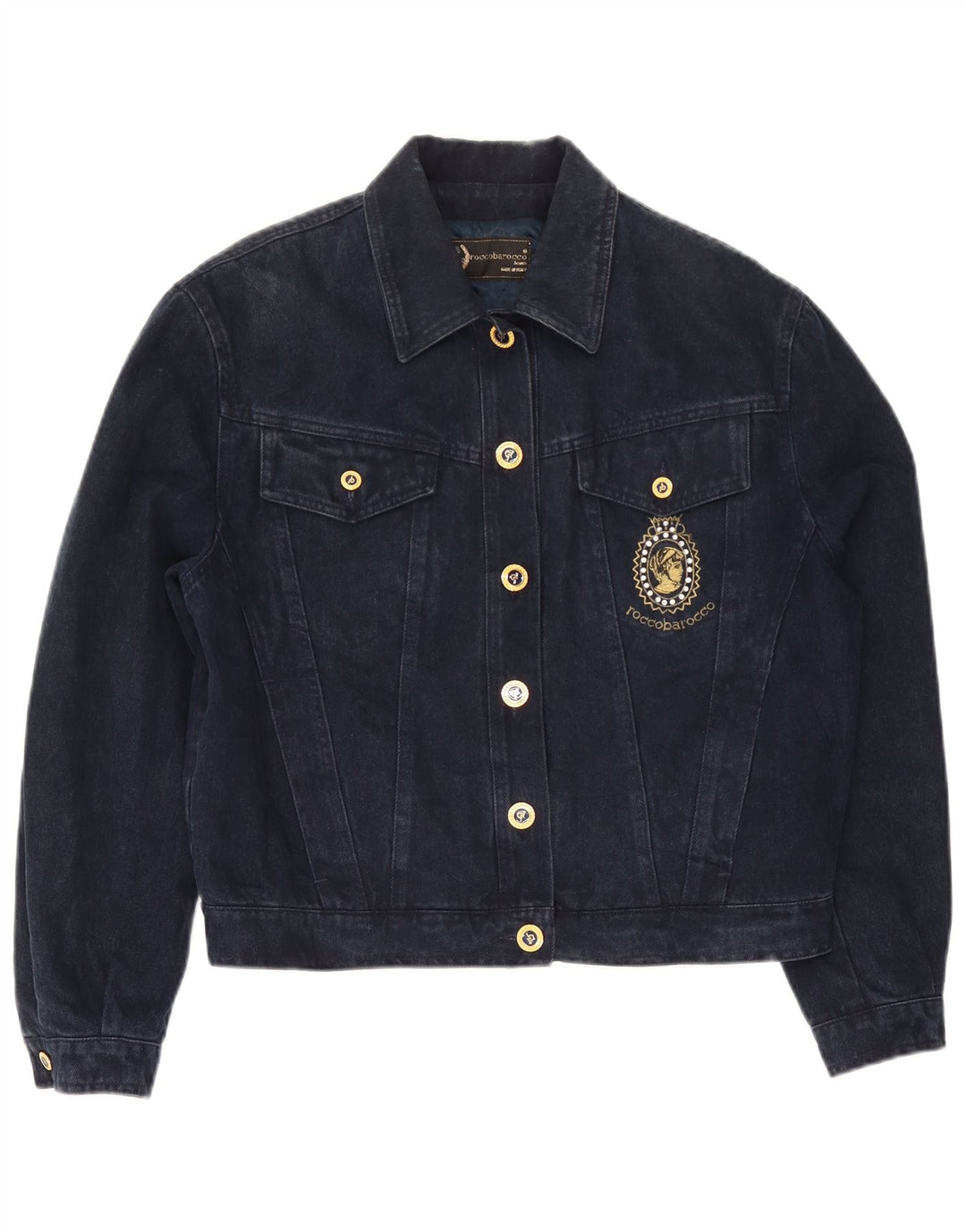 Jaqueta jeans feminina Roccobarocco IT 42 algodão azul marinho médio