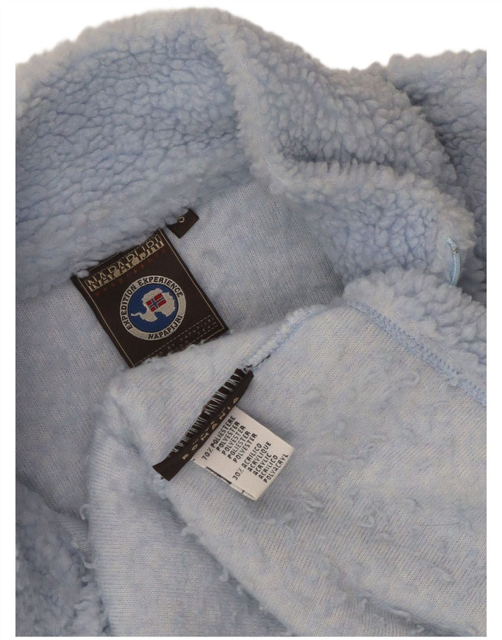 Napapijri Suéter masculino de lã com zíper geográfico e gola pequena azul poliéster