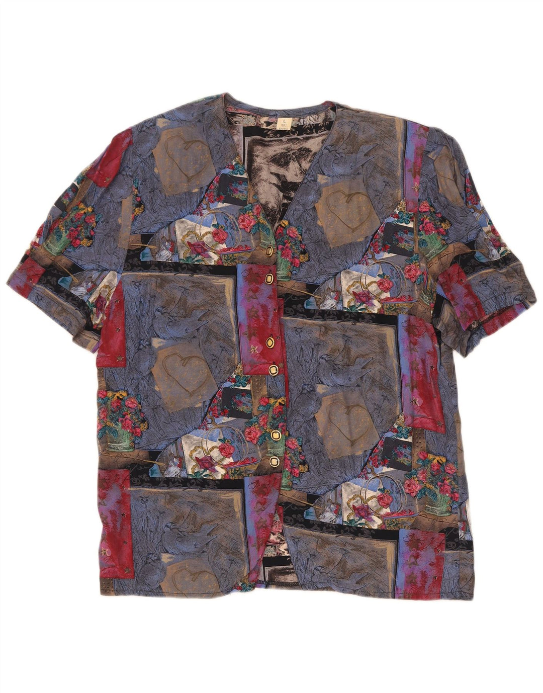 Blusa feminina vintage UK 16 patchwork grande multicolorido