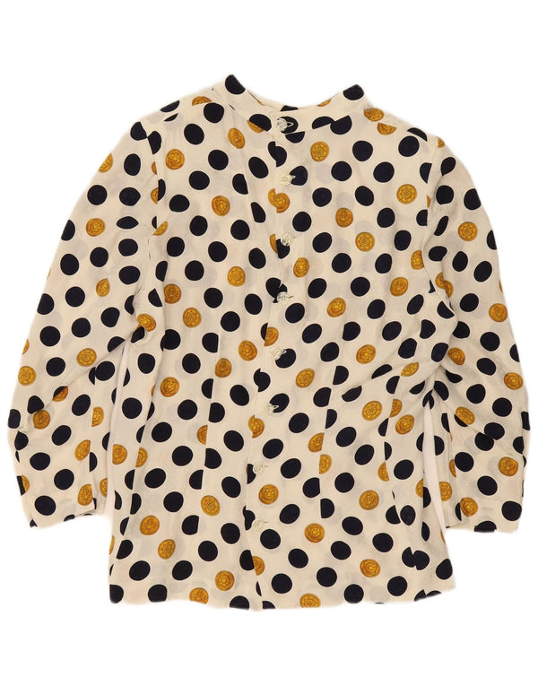 Blusa feminina vintage UK 16 grande bolinha bege