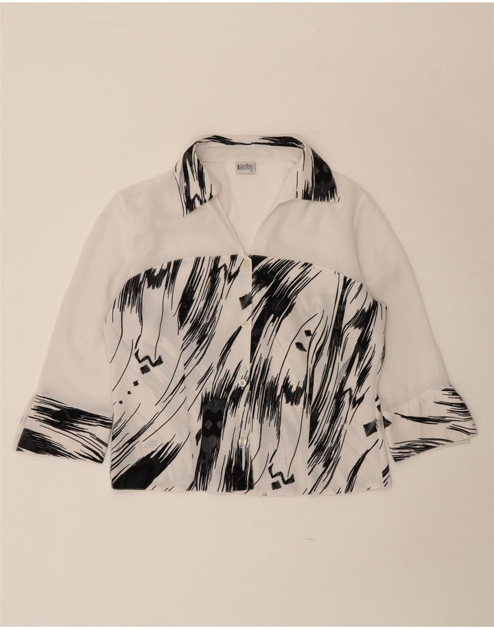 Blusa feminina vintage manga 3/4 IT 42 poliéster listrado branco médio