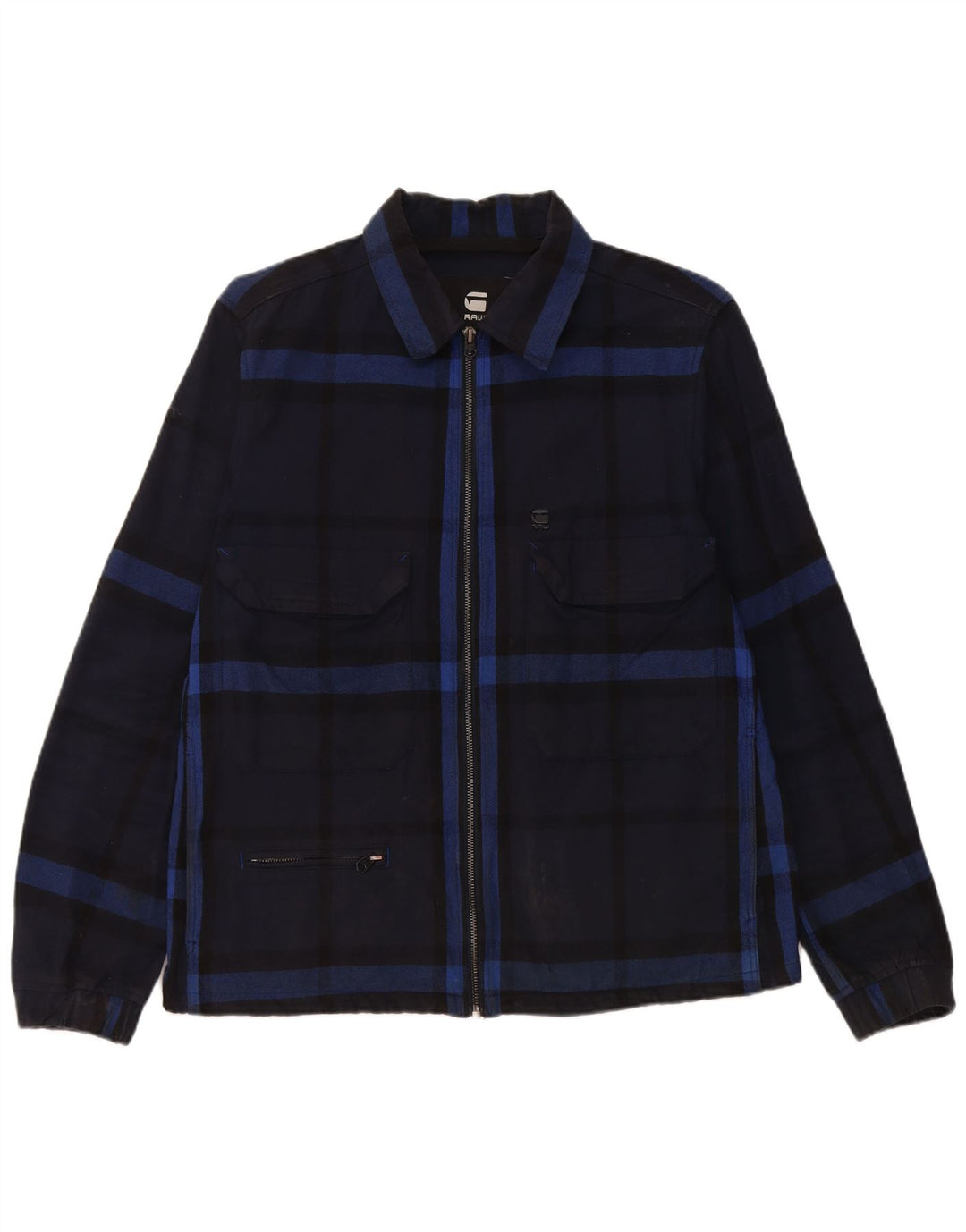 Jaqueta utilitária masculina G-Star UK 40 grande algodão xadrez azul marinho