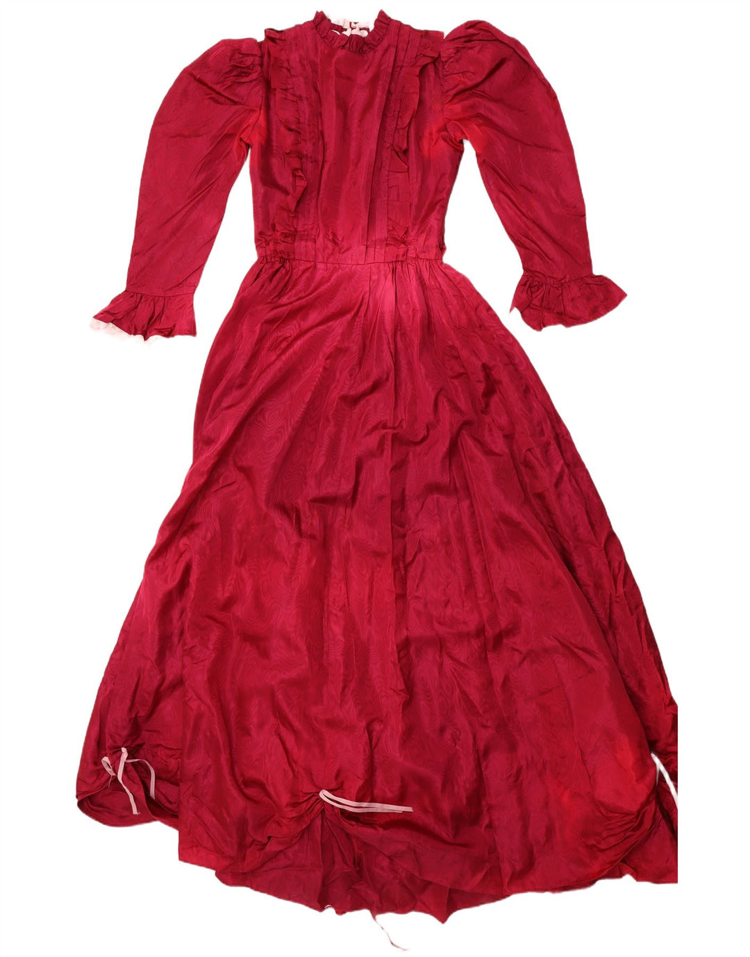 Vestido de princesa feminino VINTAGE com babados na frente Reino Unido 10 pequeno Borgonha