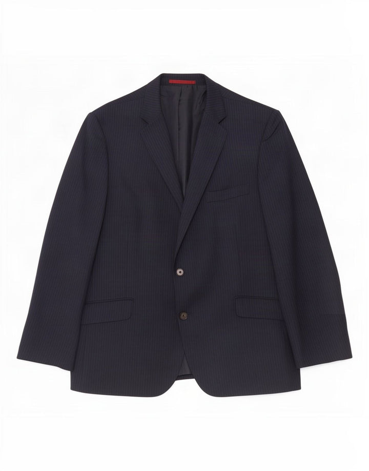 Jaqueta blazer masculina de 2 botões Marks & Spencer Reino Unido 44 XL risca de giz azul marinho