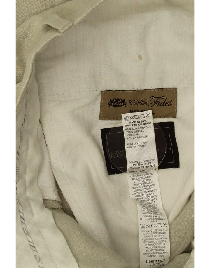 Calça masculina de ajuste regular Marks & Spencer W34 L33 linho bege