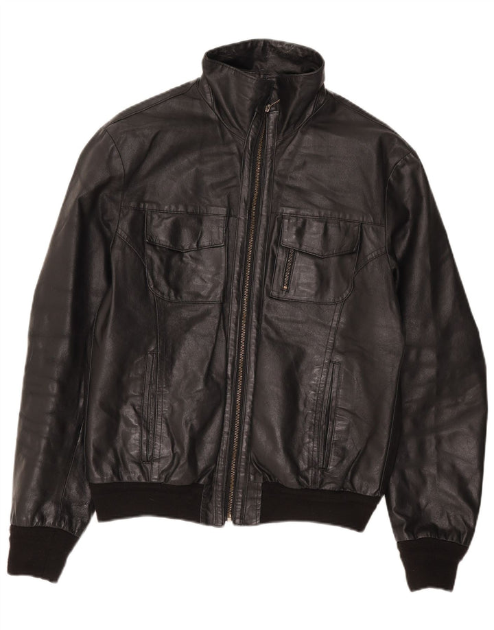 Jaqueta de couro masculina Sasch UK 40 grande couro preto