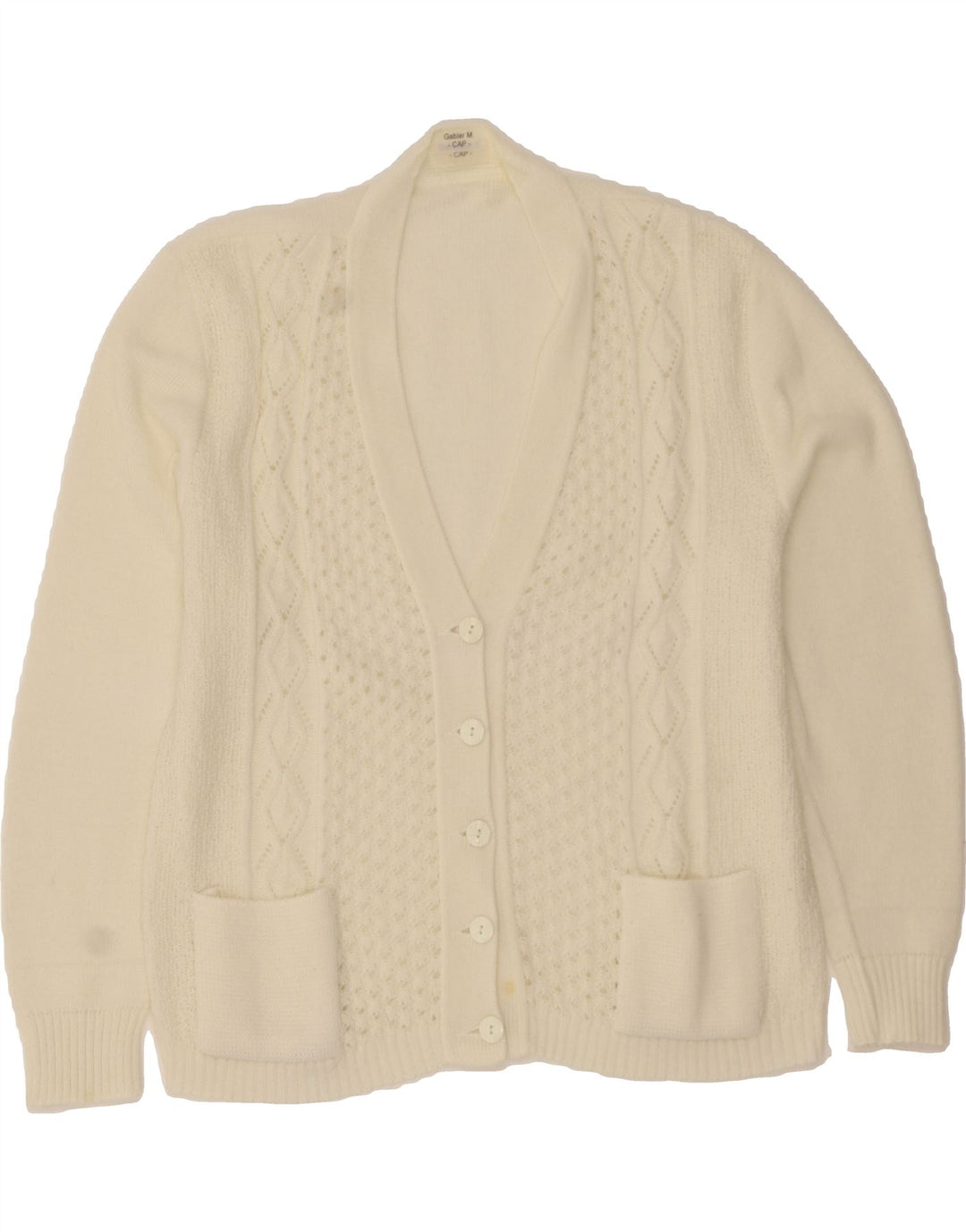 VINTAGE Womens Cardigan Sweater UK 14 Medium White Vintage Vintage and Second-Hand Vintage from Messina Hembry 