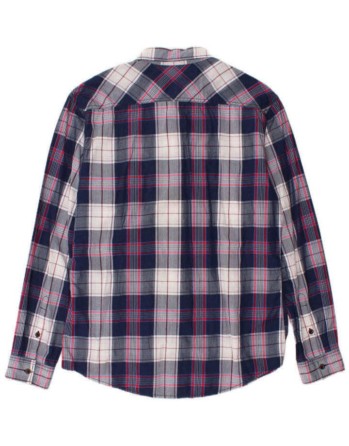 Camisa masculina Esprit Slim Fit média azul marinho xadrez algodão