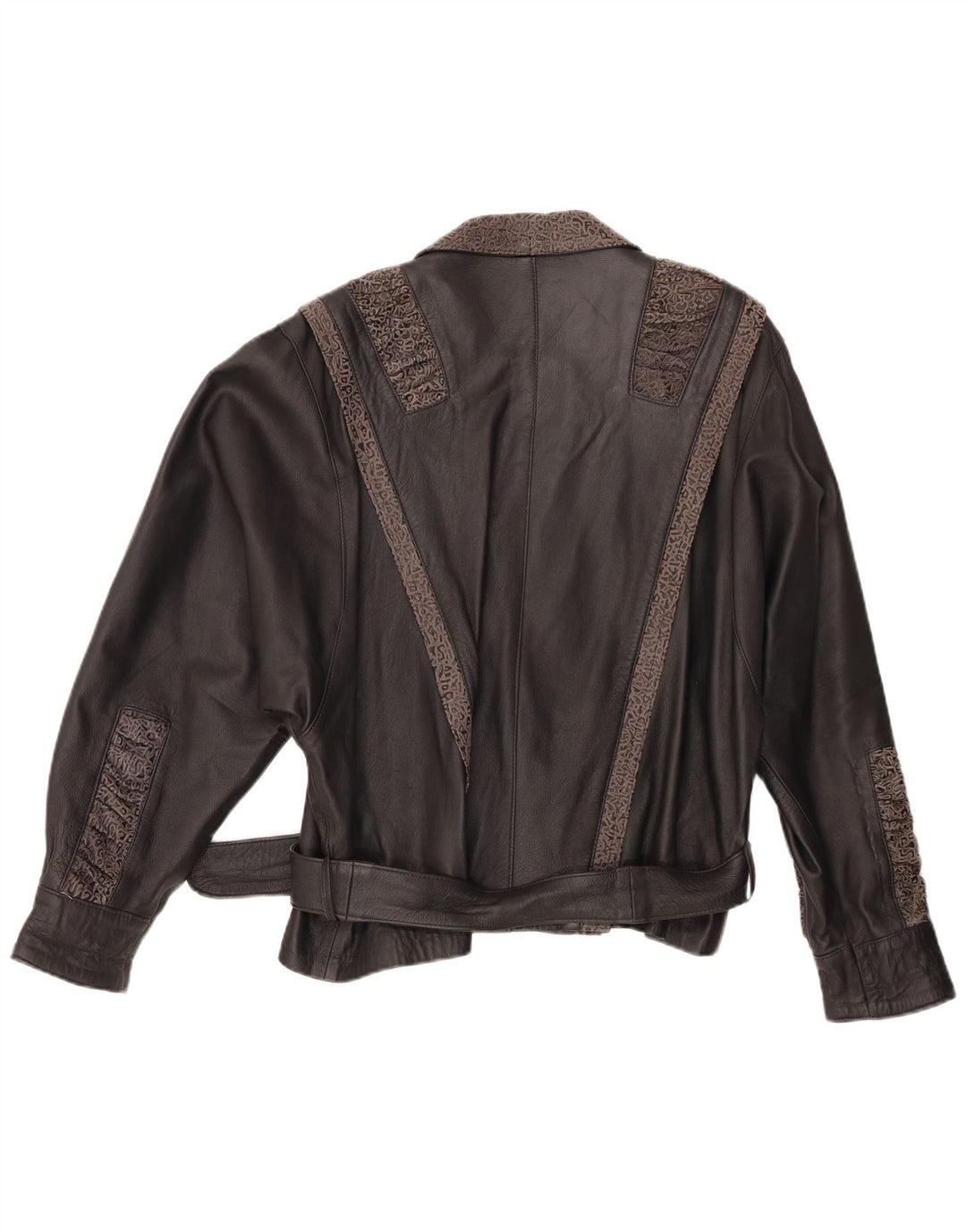 Jaqueta de couro feminina VINTAGE IT 48 XL couro geométrico preto