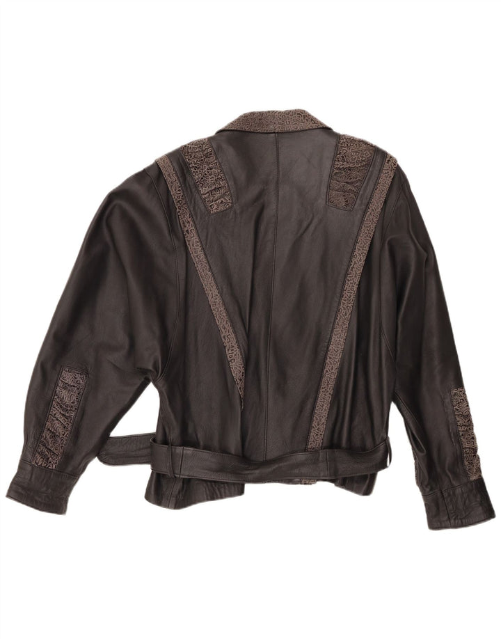 Jaqueta de couro feminina VINTAGE IT 48 XL couro geométrico preto