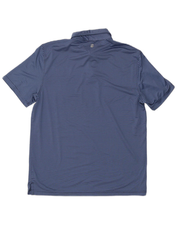 Camisa polo masculina Izod poliéster risca de giz azul médio