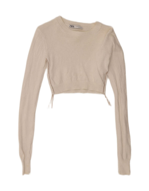 Zara Womens Crop Top Manga Longa Reino Unido 6 XS Branco